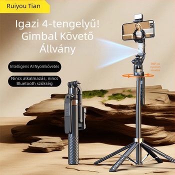 AI arcfogóval ellátott Selfie Stick, négy lábú állvány kültéri élő közvetítéshez, Bluetooth, alumíniumötvözet