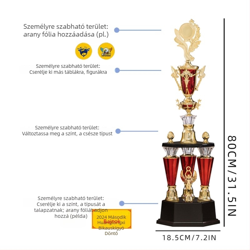 Háromoszlopos, kiváló minőségű műanyag trofea logónyomtatással, testre szabható, 1,51 kg, alkalmas díjakhoz és emlékajándékokhoz