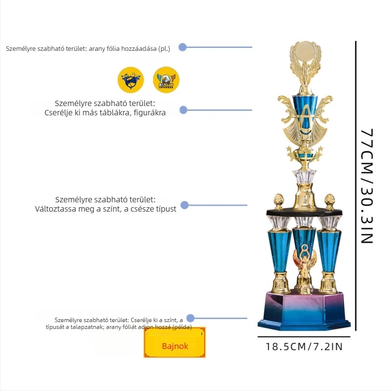 Háromoszlopos, kiváló minőségű műanyag trofea logónyomtatással, testre szabható, 1,51 kg, alkalmas díjakhoz és emlékajándékokhoz
