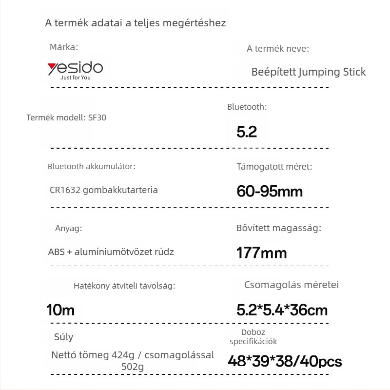 Yesido Selfie pálca mindent egyben tripóval, mágneses telefon-tartó, ABS + alumíniumötvözet, Bluetooth távvezérlő, stabilizáció, világító fény