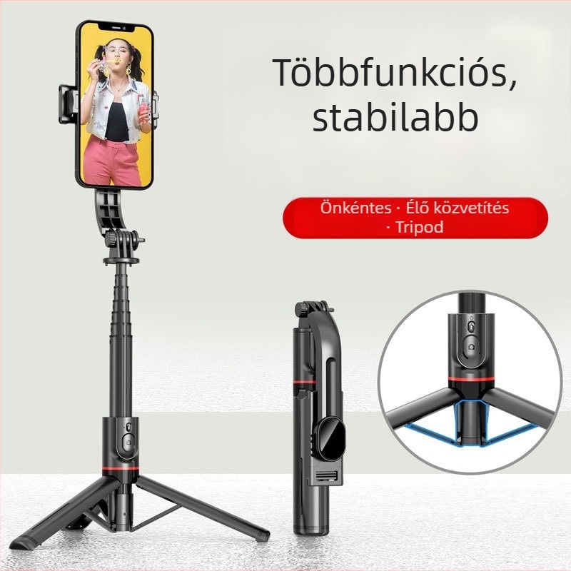 L12 szelfibot kihajtható tripoddal, 360° forgás, távirányítóval, anyag: alumíniumötvözet / rozsdamentes acél + ABS