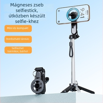 Mini mágneses selfie bot Bluetooth távirányítóval, hordozható teleszkópos telefon-tartó, MagSafe markolat, IBIS-támogatás