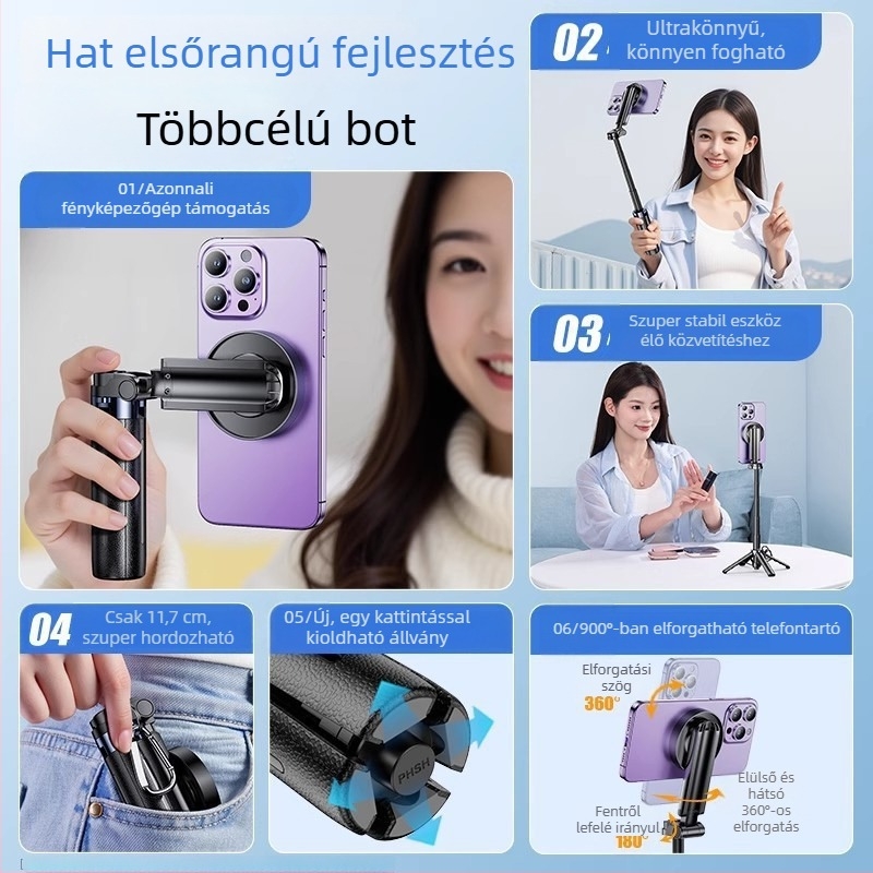 M56 mágneses mini multifunkcionális selfie pálca, könnyen hordozható fotózás és élő közvetítéshez, 2025-ös modell