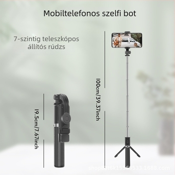 Bluetooth Selfie Bot integrált asztali tripoddal – alumínium test, távirányító, fény a felvételekhez, Bluetooth elérhető, testreszabás elérhető