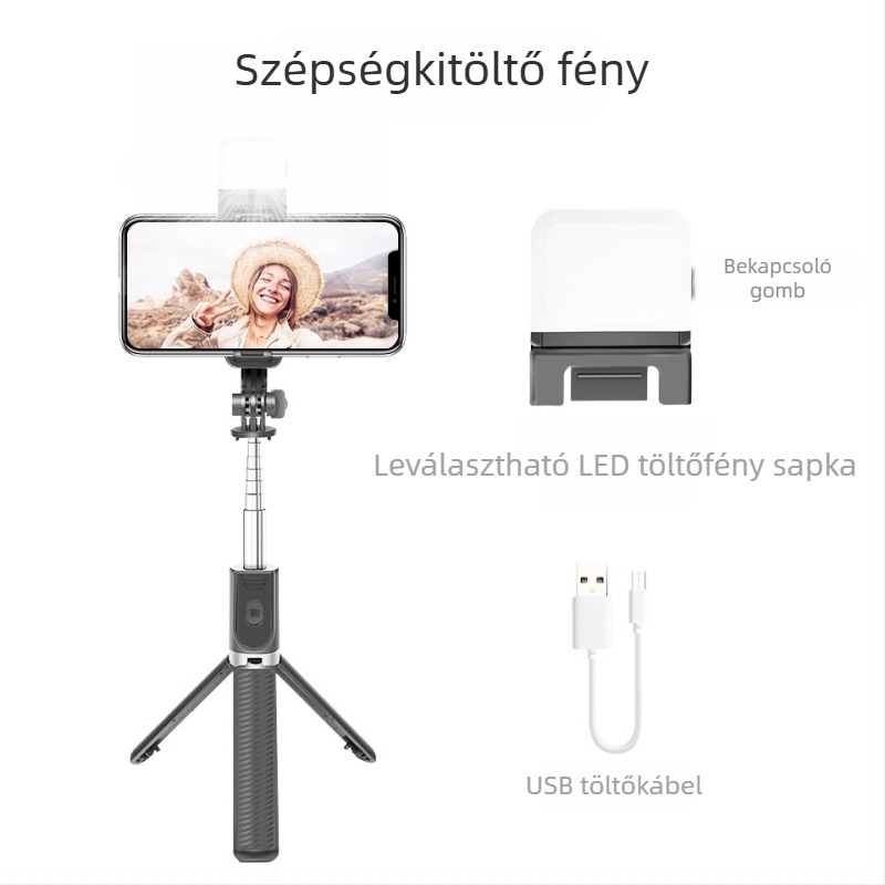 Bluetooth Selfie Bot integrált asztali tripoddal – alumínium test, távirányító, fény a felvételekhez, Bluetooth elérhető, testreszabás elérhető