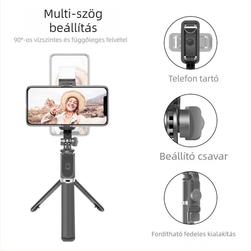 Bluetooth Selfie Bot integrált asztali tripoddal – alumínium test, távirányító, fény a felvételekhez, Bluetooth elérhető, testreszabás elérhető