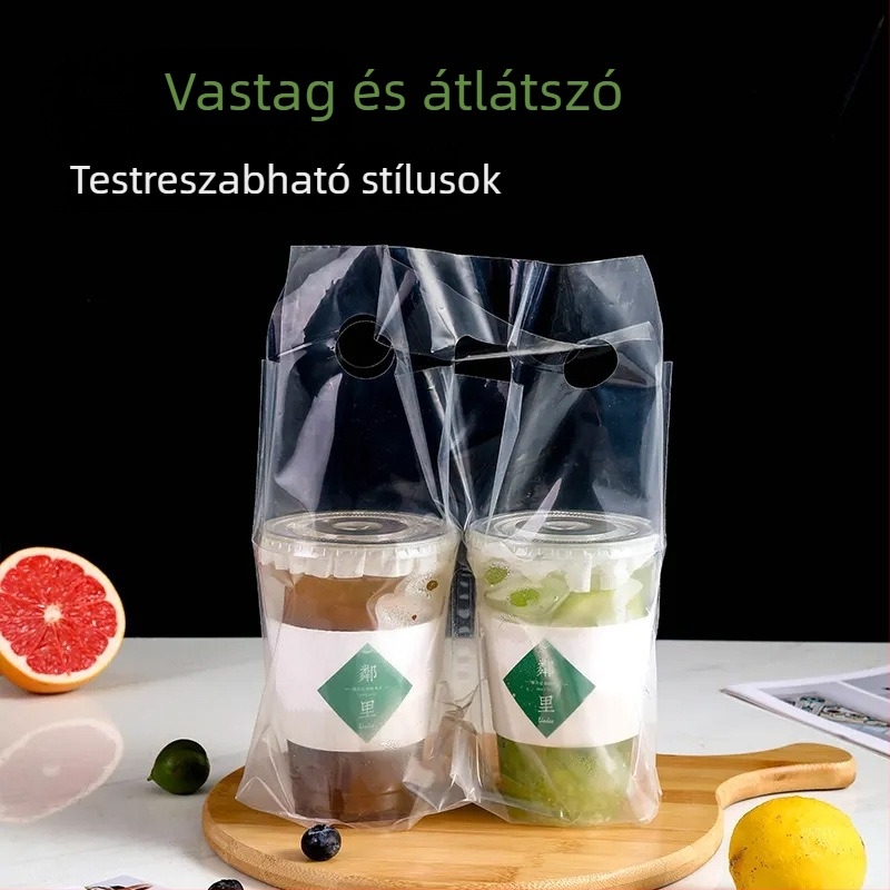 98 mm átmérőjű átlátszó pohár csomagolás tejes-tea, kávé és citromos tea italokhoz logónyomással, kiváló minőségű, egy vagy két pohárhoz