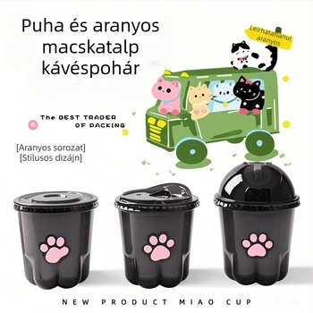 Egyszer használatos PET pohár fedővel, macska tappancs formájú, átlátszó takeaway pohár kávéhoz, tej- és jegesteához