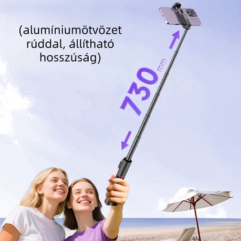 Beépített tripodos selfie pálca, lézergravírozott logó, Bluetooth-képes, távirányítóval, modell TT11/TT11S, anyag: ABS + alumínium ötvözet, márkajelzés testreszabható