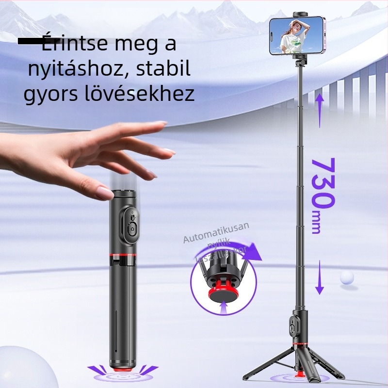 Beépített tripodos selfie pálca, lézergravírozott logó, Bluetooth-képes, távirányítóval, modell TT11/TT11S, anyag: ABS + alumínium ötvözet, márkajelzés testreszabható