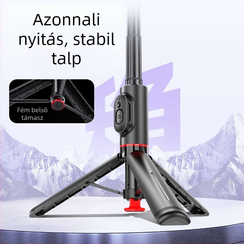 Beépített tripodos selfie pálca, lézergravírozott logó, Bluetooth-képes, távirányítóval, modell TT11/TT11S, anyag: ABS + alumínium ötvözet, márkajelzés testreszabható