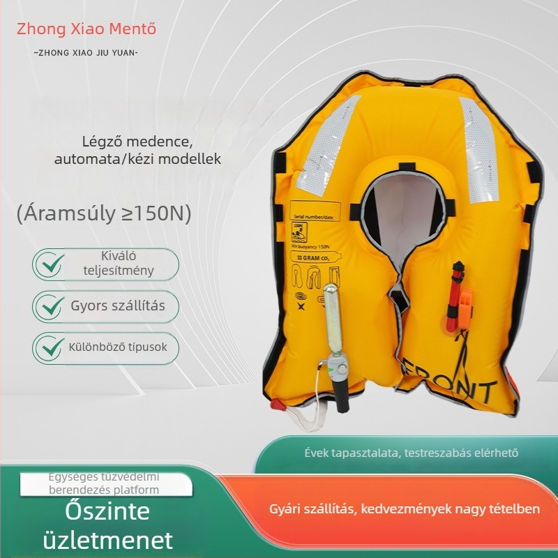 Nyakcsatos felfújható mentőmellény, kézi és automata felfújás, horgászathoz, légzsák