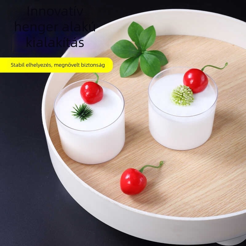 Egyszer használatos pohár fedővel desszertekhez — melamin, hengeres forma, mousse, zselé, puding és torta
