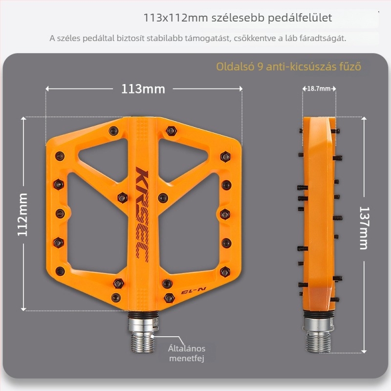 MTB pedál N-13 – nylon szálas test, szénacél tengely, csúszásmentes, kompatibilis kerékpárokhoz, MTB-hez és országúti kerékpárokhoz