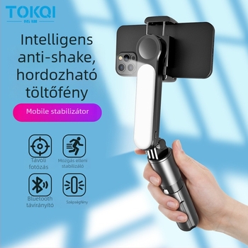 L09 kézi stabilizátor Bluetooth‑os selfie bottal, szépségfénnyel, rázkódás elleni stabilizáció, VLOG, mini egytengelyes gimbal