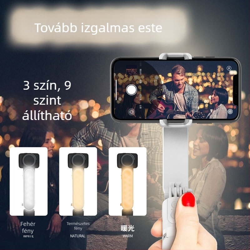 L09 kézi stabilizátor Bluetooth‑os selfie bottal, szépségfénnyel, rázkódás elleni stabilizáció, VLOG, mini egytengelyes gimbal