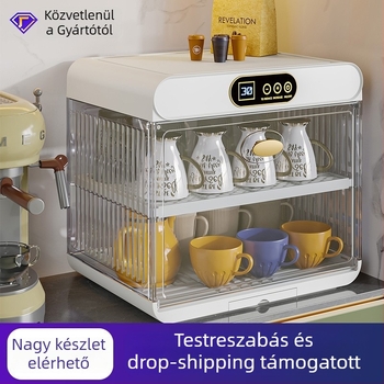Edények szárítására és sterilizálására szolgáló szekrény — kompakt, mindent egyben UV-szekrény fedéllel és öblítő polccal; anyag PP+PET, márka Yile, eredet Taizhou