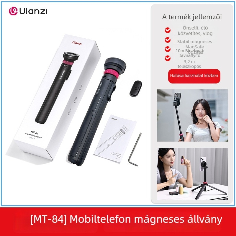 MT84 Mobiltelefonos selfie pálca tartóval – Bluetooth távirányító, ABS+ alumínium ötvözet, IBIS-támogatás, Univerzális kompatibilitás