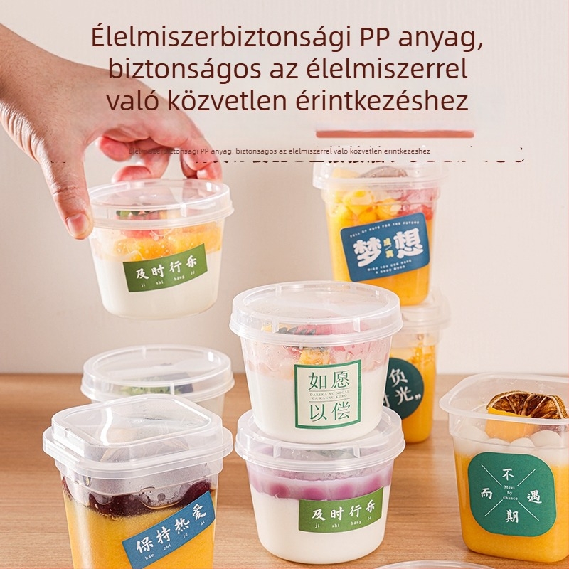 Dupla falú puding pohár fedővel, egyszer használatos műanyag pohár, PP, 201-300 ml, márka ZBER
