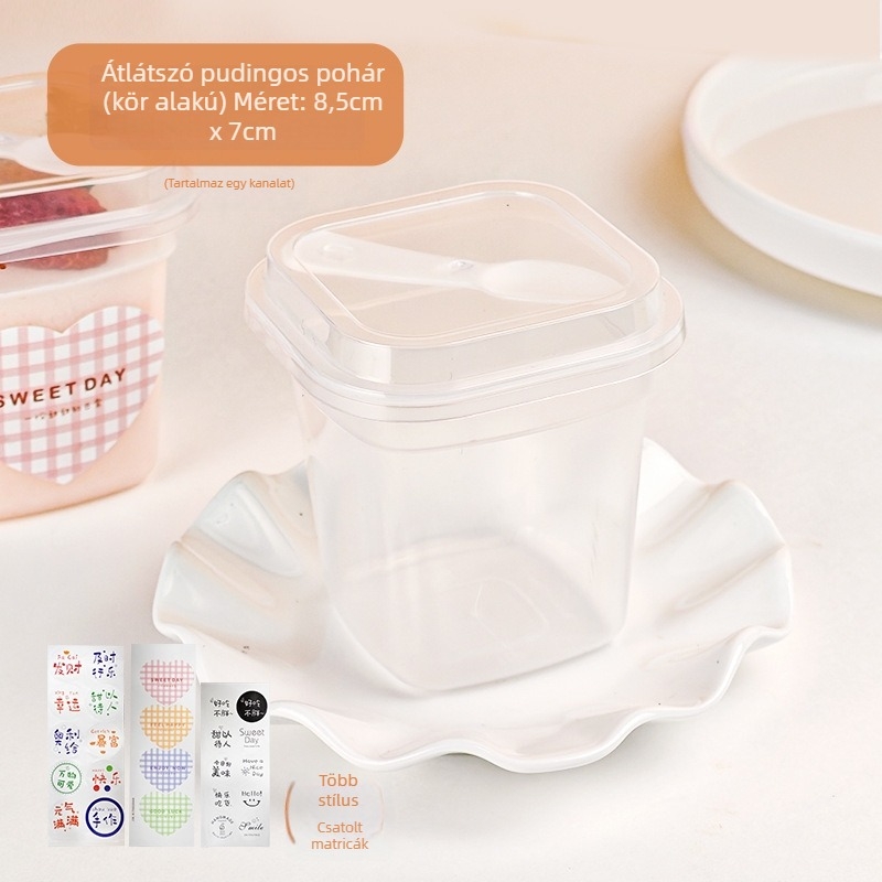Dupla falú puding pohár fedővel, egyszer használatos műanyag pohár, PP, 201-300 ml, márka ZBER