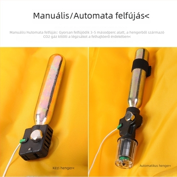 Felnőtt méretű, kézi és automata felfújású, több fényvisszaverő csíkkal ellátott úszó mentőmellény, nyakban hordható kivitel, horgászathoz és úszáshoz