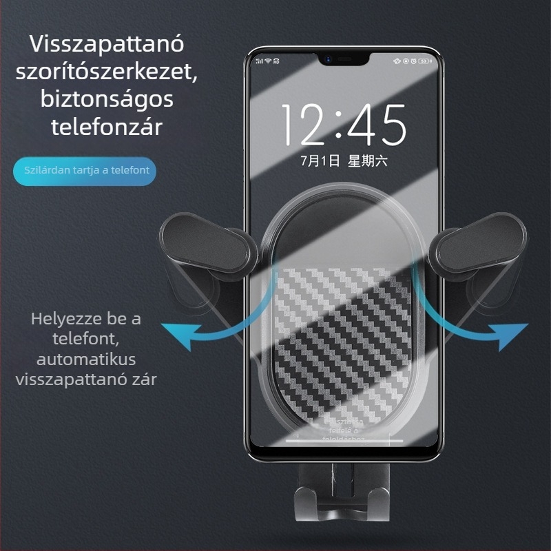 Autóhoz való telefon-tartó gravitációs rögzítéssel a szellőzőnyílásba, univerzális kompatibilitás, 7.5W teljesítmény, testreszabás elérhető
