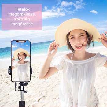 Selfie stick vezetékes távirányítóval és Bluetooth-kapcsolattal, Android-kompatibilis, ötvözetből készült test, beépített fény