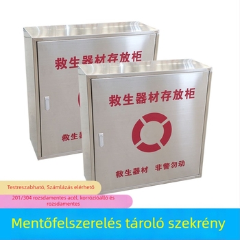 Nerez acélból készült mentőfelszerelés tároló szekrény — Rain spring, modell Yq-life-saving equipment box — alkalmas mentőmellények és úszógumik tárolására