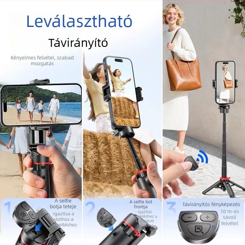 F07 Zoom Mini Selfie Bot négylábú állvánnyal, alumíniumötvözet, Bluetooth távvezérlő, IBIS-támogatás