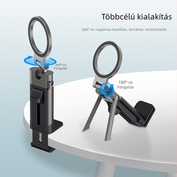 Asztali telefon-tartó 360°-os forgatással, mágneses rögzítés, rezgéscsillapító, cinkötvözet ABS+PC