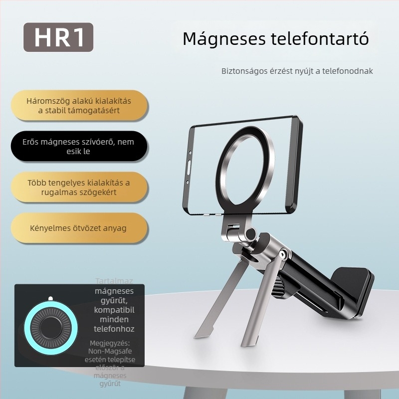 Asztali telefon-tartó 360°-os forgatással, mágneses rögzítés, rezgéscsillapító, cinkötvözet ABS+PC