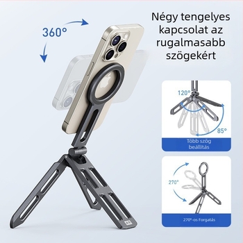 Mágneses telefon-tartó alumíniumötvözetből, univerzális, összecsukható, állvány élő közvetítéshez