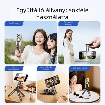 Mágneses telefon-tartó alumíniumötvözetből, univerzális, összecsukható, állvány élő közvetítéshez