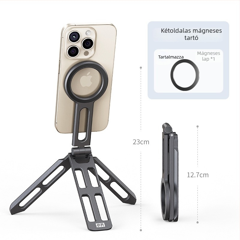 Mágneses telefon-tartó alumíniumötvözetből, univerzális, összecsukható, állvány élő közvetítéshez