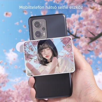 Mobiltelefonhoz készült selfie tükör klippel, ABS+üveg, univerzális kialakítás, Bluetooth nélkül, világítás nélkül