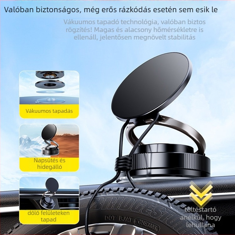 Autótelefon tartó 360°-os forgatással és vákuumszívóval — összecsukható, univerzális