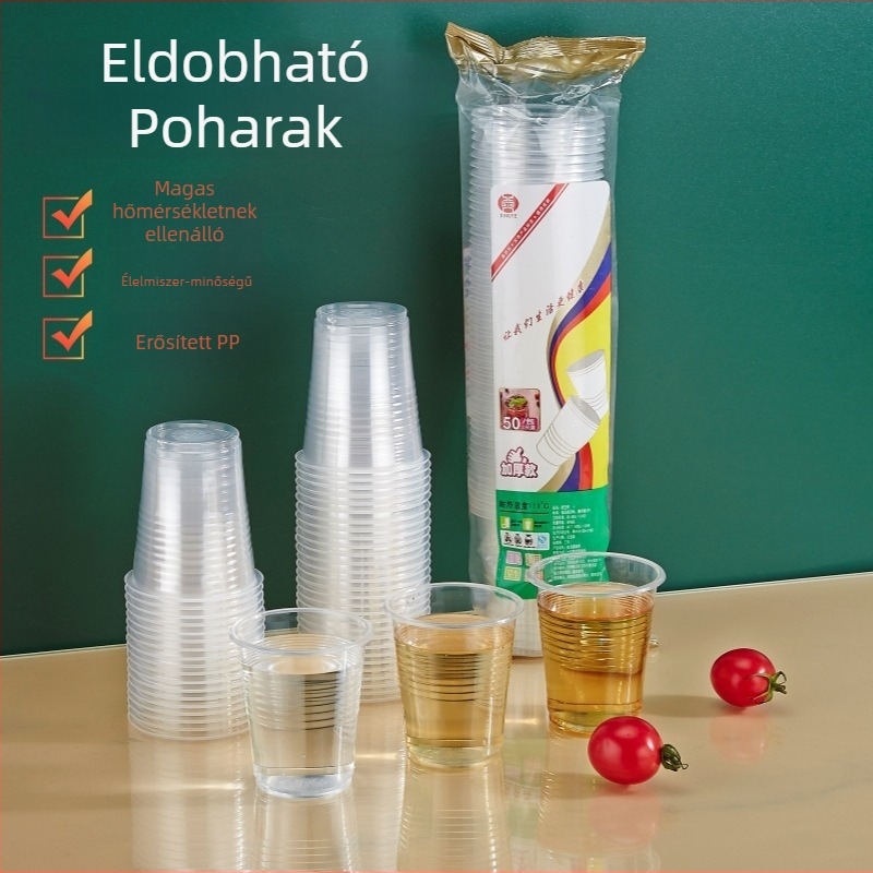 Egyszer használatos PP pohár, vastagodott és átlátszó, 101-200 ml kapacitás, mikrohullámú sütőben használható, magas hőállóság