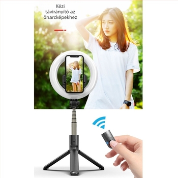L07 Kézben tartott élő közvetítésre készült világító sminkfény Bluetooth távirányítóval, Selfie bot – rozsdamentes acél