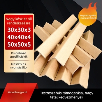 L- és U-alakú papírsarokvédő bútorokhoz és csomagoláshoz; anyag: kraftpapír + gézcsőpapír; gyártási folyamat szerint; logó nyomtatva; licencelt magánmárkák: igen
