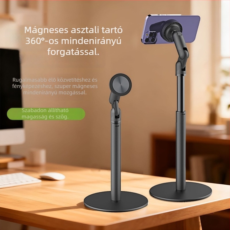 Öt-tengelyes MagSafe mágneses állvány telefonokhoz és tabletekhez, 6 fokos forgás, stabil asztali rögzítés, hordozható állítható tartó