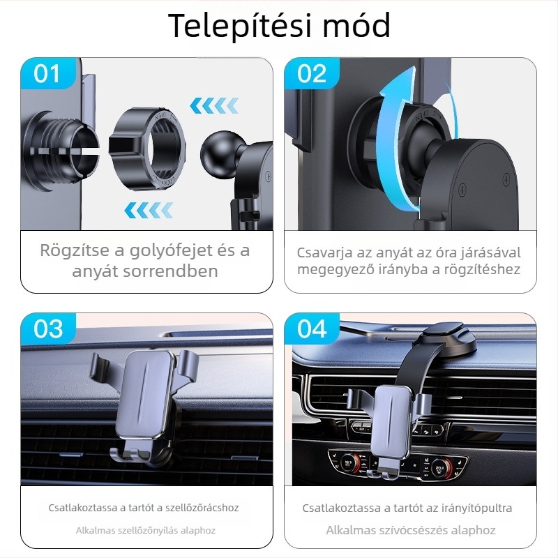 Autóba szerelhető telefon-tartó gravitációs rögzítéssel, alumíniumötvözetből, légkivezető nyílásra, Jiiker JK-611