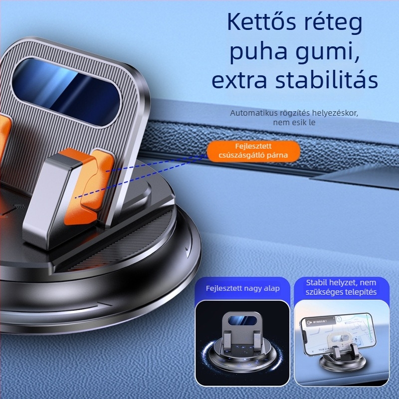 Autótelefon-tartó – forgatható, ABS anyagú, rezgéscsillapító, univerzális a műszerfalon