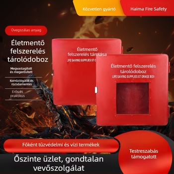 Üvegszálas életmentő eszközök tároló szekrénye átlátszó ajtóval