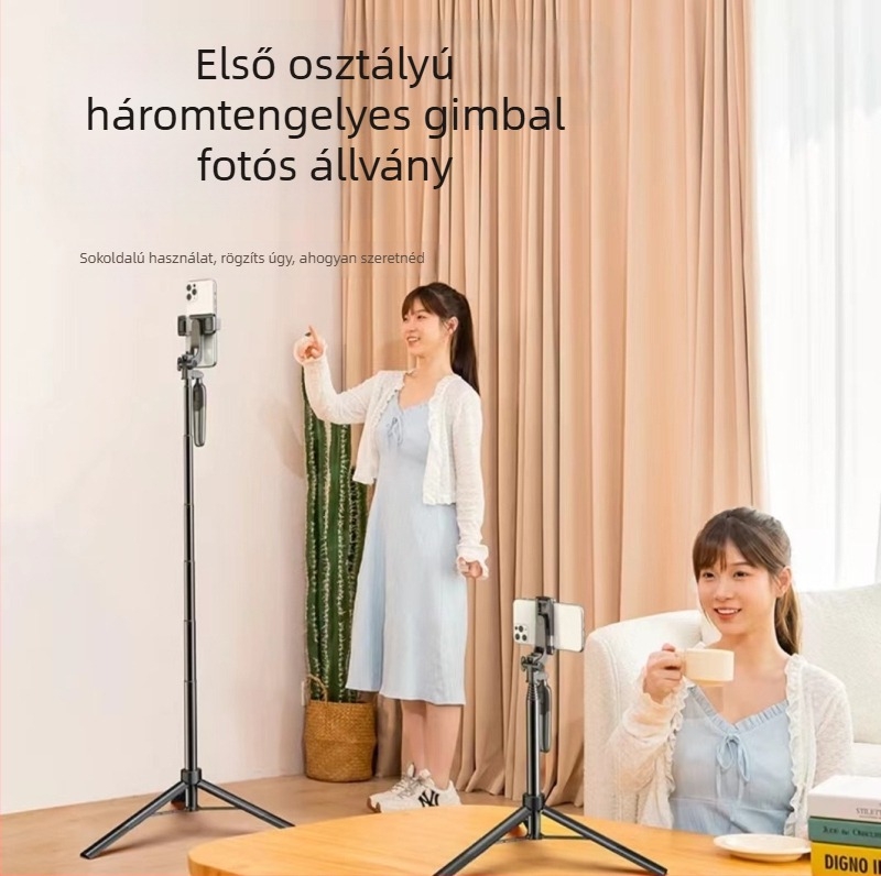 A65 mobiltelefonos selfie pálca – állítható tripod, stabilizátor, távirányító, Bluetooth – alumínium ABS