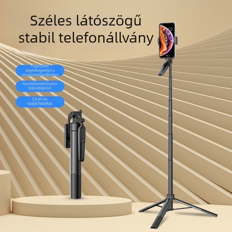 A65 mobiltelefonos selfie pálca – állítható tripod, stabilizátor, távirányító, Bluetooth – alumínium ABS