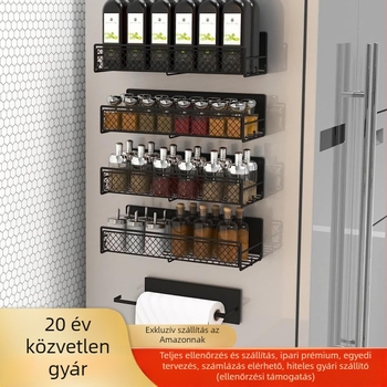 Mágnesezhető, többrészű falra szerelhető fűszertartó polc, fúrás nélküli szerelés, összecsukható és levehető
