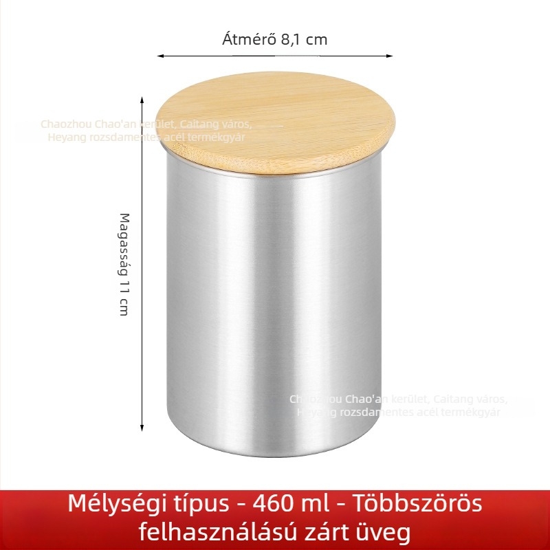 304 rozsdamentes acélból készült zárható tárolóedény kávébabok és tea számára, nedvességálló, kerek formájú, 301–500 ml
