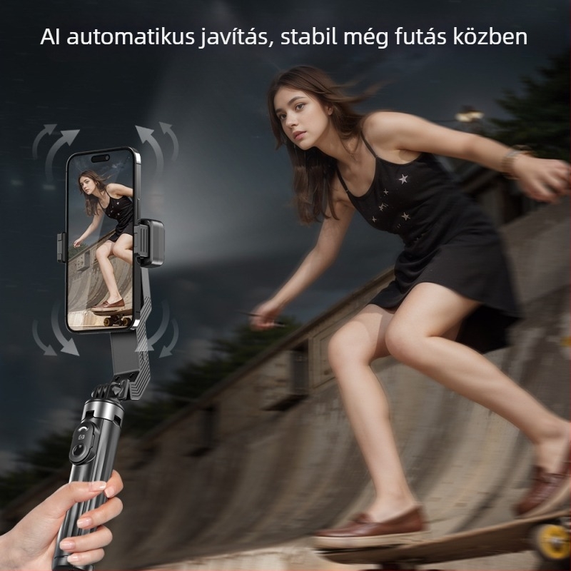 AI okos kézi stabilizátor élő közvetítésekhez fényes világítással, kihúzható alumínium ötvözetes telefon-tartó, Bluetooth távirányító, képstabilizálás