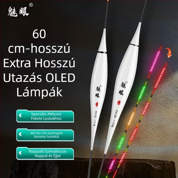 Charming Eyes OLED világító úszó, nagy érzékenység, színváltó harapásjelző, nappali és éjszakai használat, 60 mm-es löketű elektronikus úszó harapásjelzővel