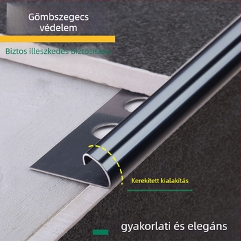 304 rozsdamentes acélból készült sarokvédő csempéhez, ESR-100, ívelt él, beépített élzáró, modern minimalist stílus